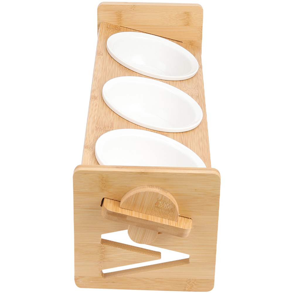 H&O Direct Triple Bowl Height Adjustable Bamboo Pet Feeder Image 3