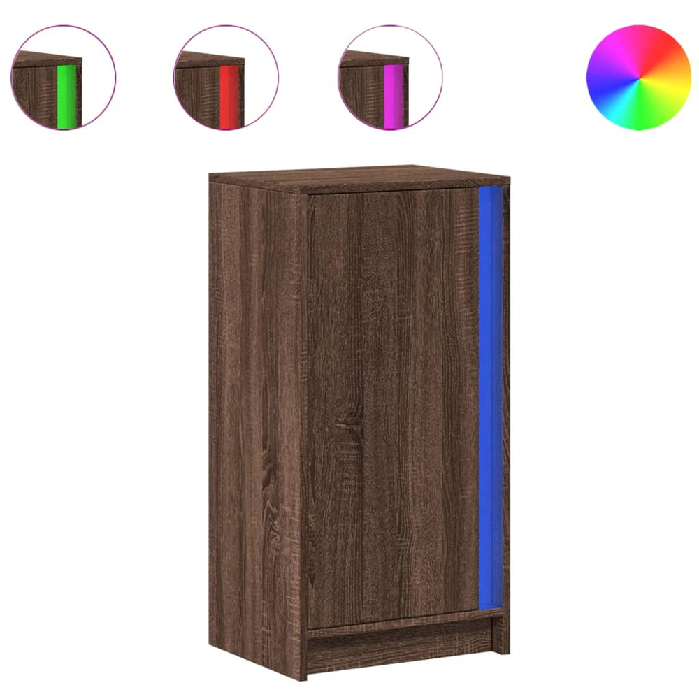 vidaXL Single Door Brown Oak LED Sideboard Image 4