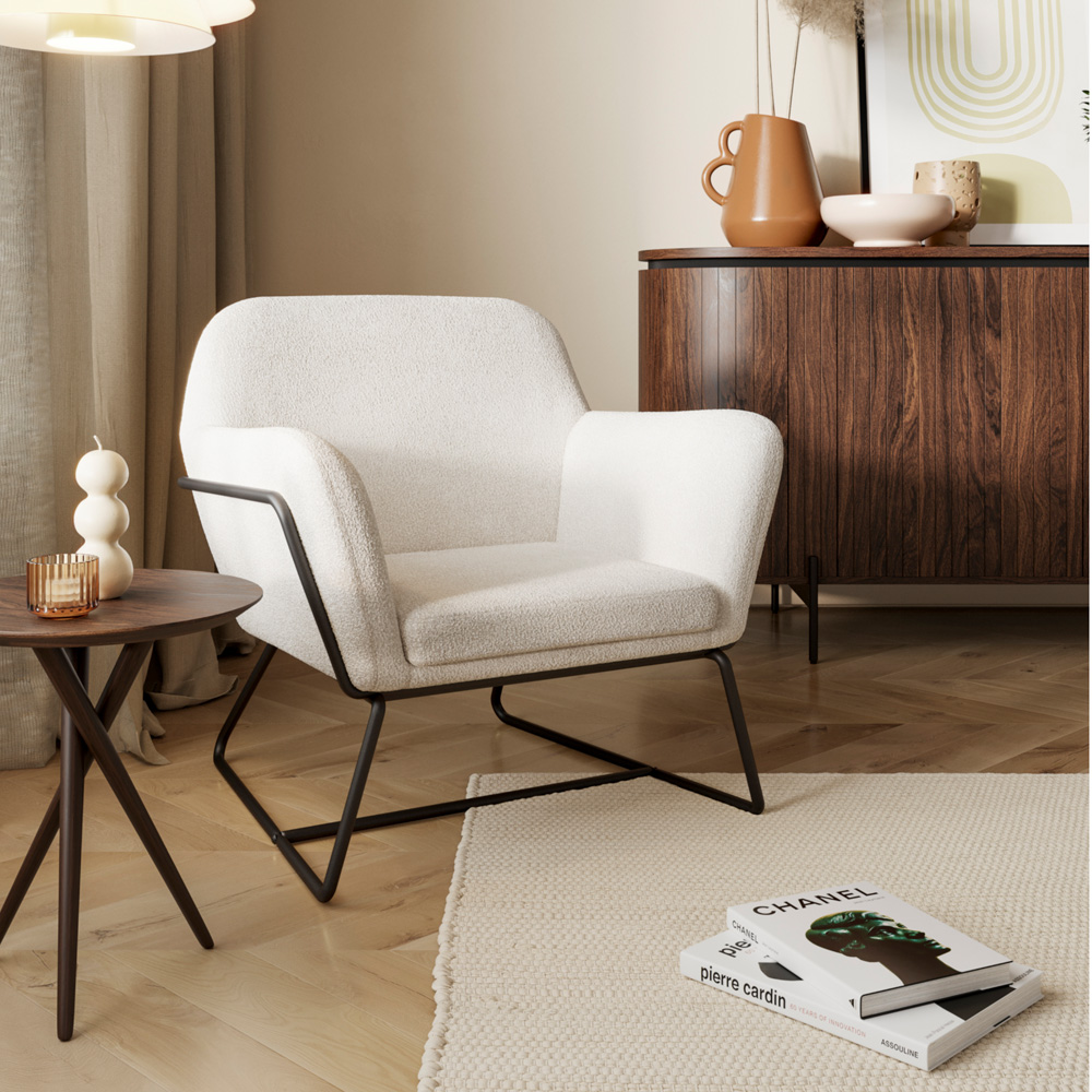 Charles Matte Black and Ivory Boucle Armchair Image 6