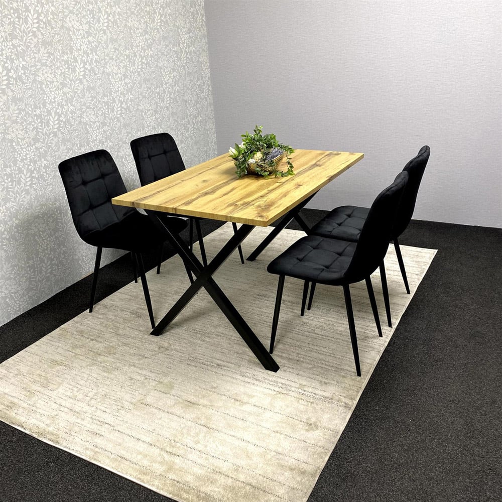 Kosy Koala 4 Seater MDF and Velvet Dining Table Set Black Image 6