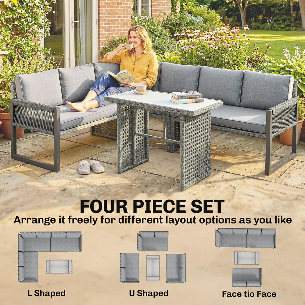 Outsunny 6 Seater Grey Rattan Garden Loveseat Sofa Lounge Set with Cushion Image 4