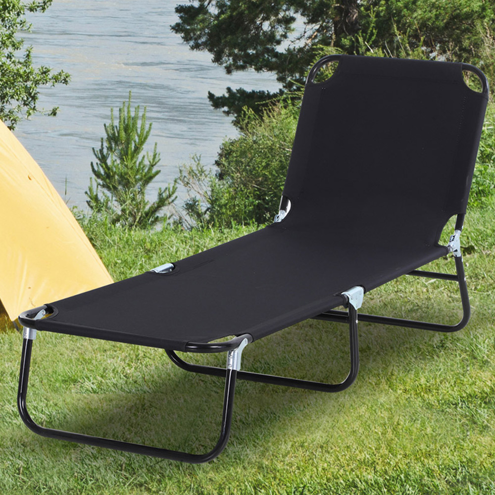 Outsunny Black Portable Reclining Sun Lounger Image 1