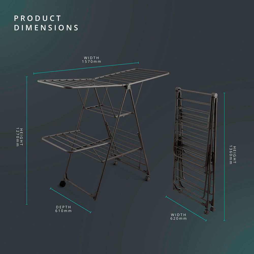 Swan Stealth Black Jumbo Collapsible Clothes Airer 26m Image 9