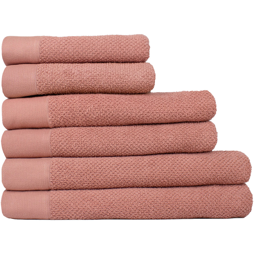 furn. Textured Cotton Blush Hand and Bath Towels Set of 6 Image 1