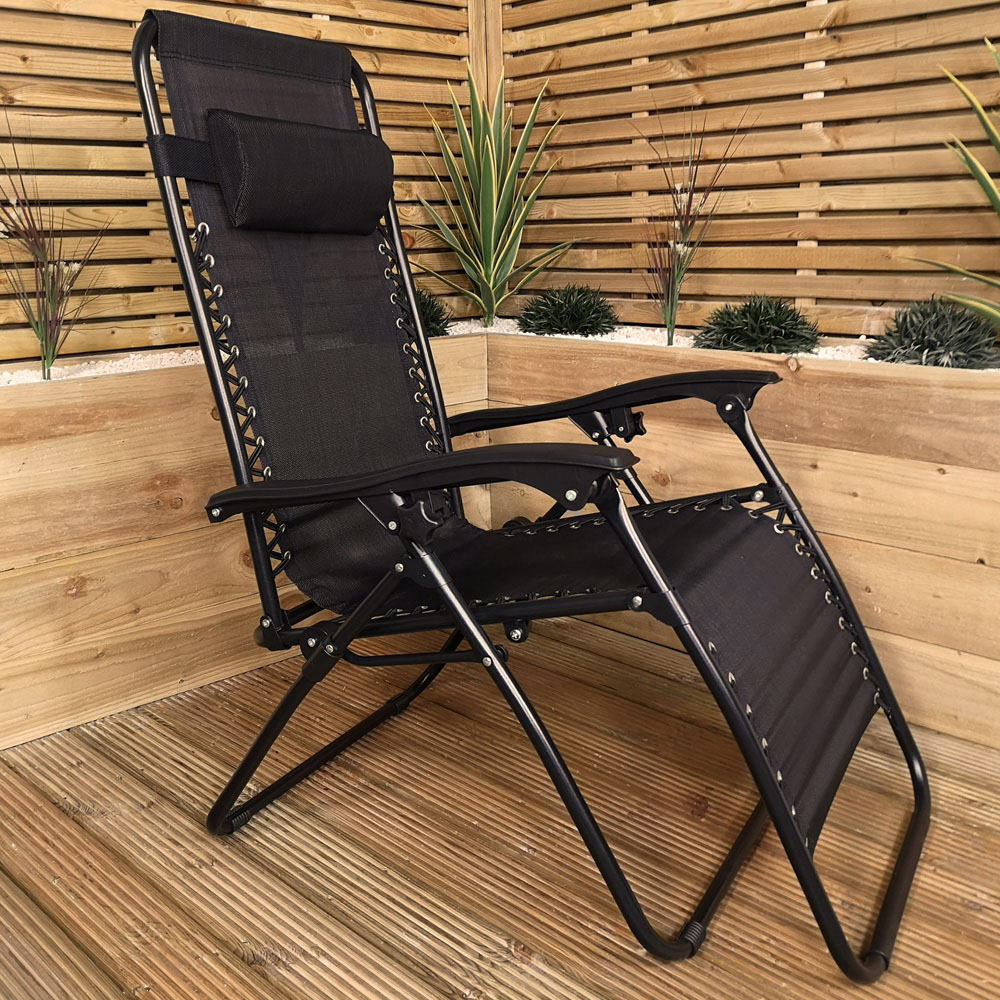 Samuel Alexander Black Multi Position Textoline Garden Lounger Image 1
