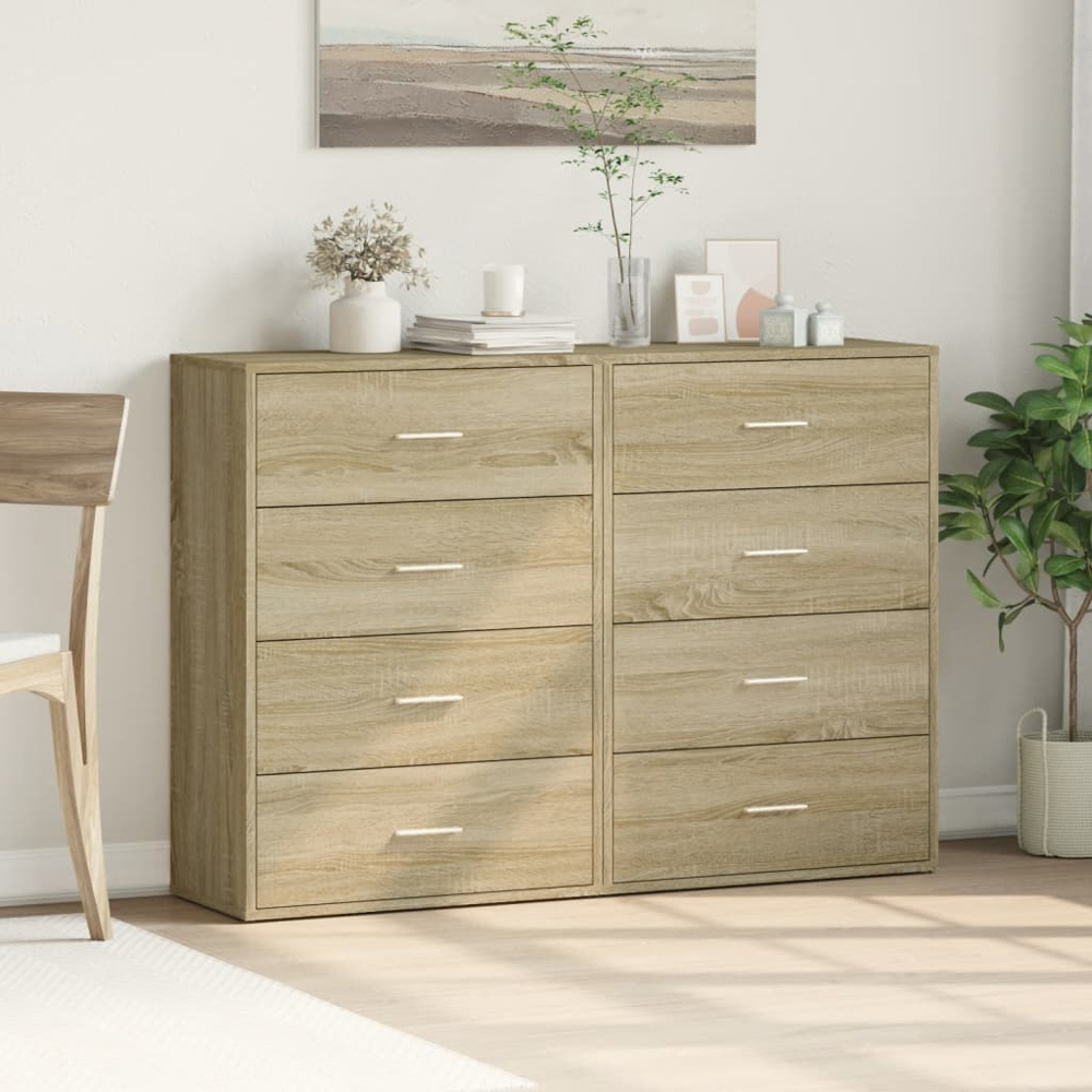 vidaXL 4 Drawer Sonoma Oak Wide Sideboard Set of 2 Image 8