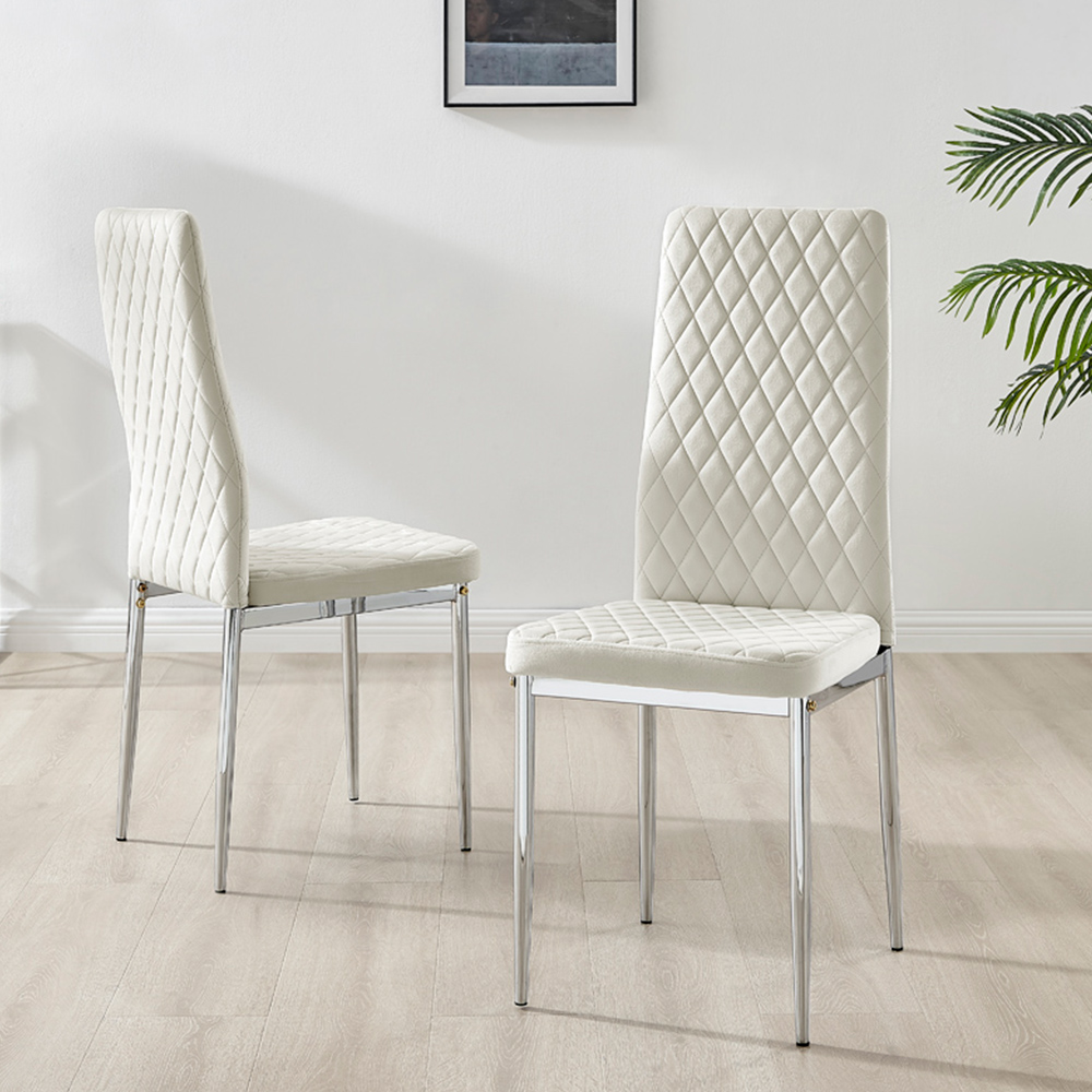Furniturebox Valera Set of 4 Cream and Silver Velvet Dining Chair Image 2