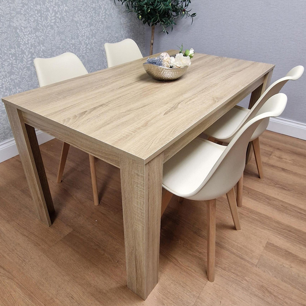 Kosy Koala 4 Seater Plastic Dining Table Set Oak Effect and Cream Image 1