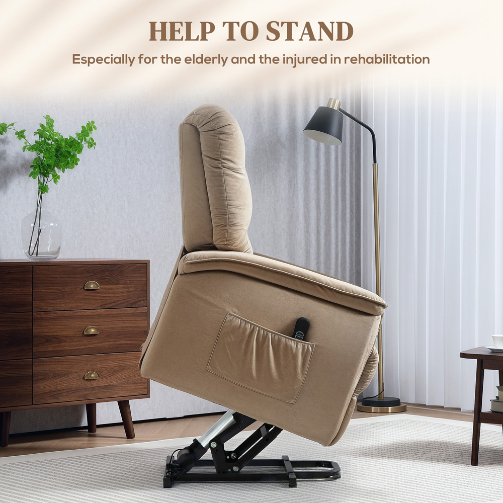HOMCOM Beige Velvet Electric Power Lift Elderly Recliner Armchair Image 4