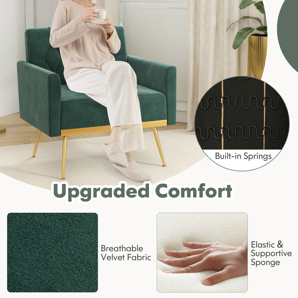 Costway Dark Green and Golden Velvet Accent Chair Image 4