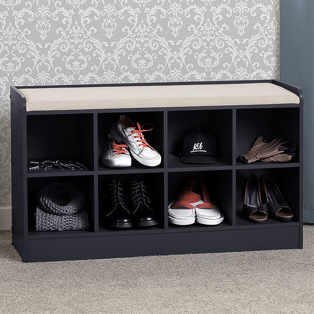Seconique Portland 8 Shelf Navy Blue and Cream Fabric Shoe Bench Image 1