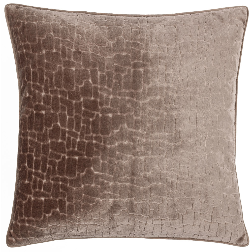 Paoletti Bloomsbury Taupe Geometric Cut Velvet Piped Cushion Image 1
