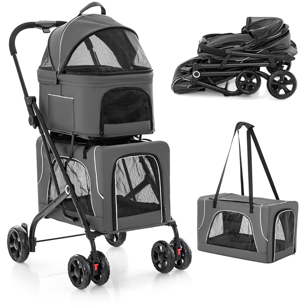 Costway Grey Foldable Double Pet Stroller Image 3