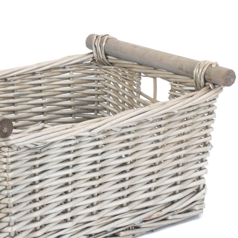 Red Hamper Grey Wash Wooden Handled Medium Wicker Storage Basket Image 3