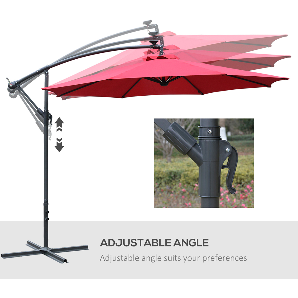 Outsunny Red Solar LED Crank Handle Cantilever Banana Parasol 3m Image 5
