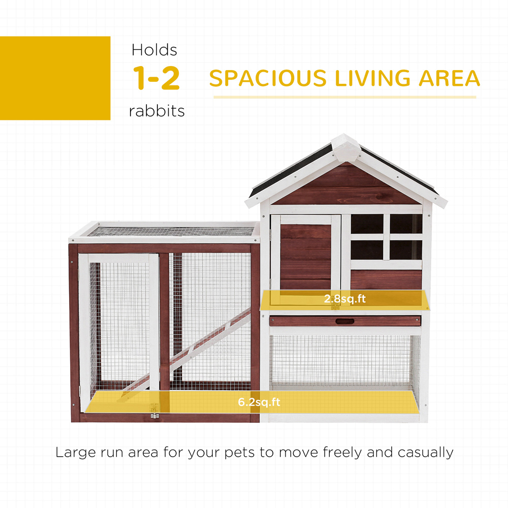 PawHut Red Wooden 2 Tier Rabbit Hutch with Ladder Image 4