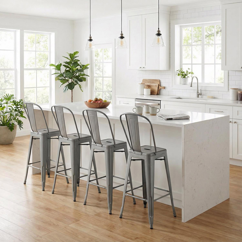 FWStyle Silver Gloss Metal Bar Chair 4 Pack Image 5