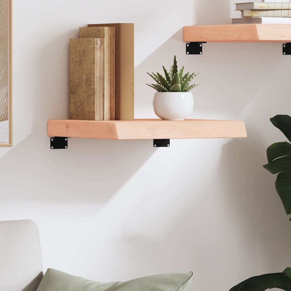 vidaXL 40cm Natural Untreated Solid Oak Wood Floating Wall Shelf Image 2