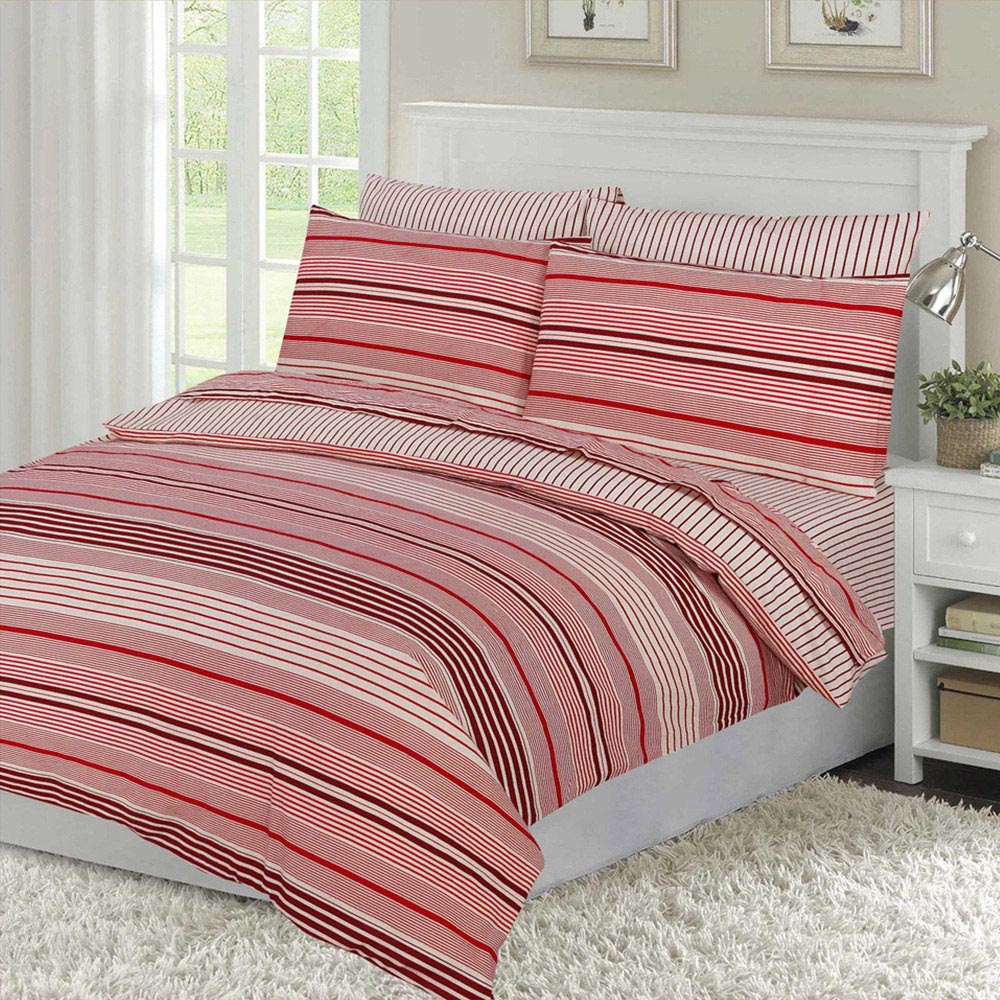 Velosso Dalton Double Red Flan Brushed Strip Duvet Cover Set Image