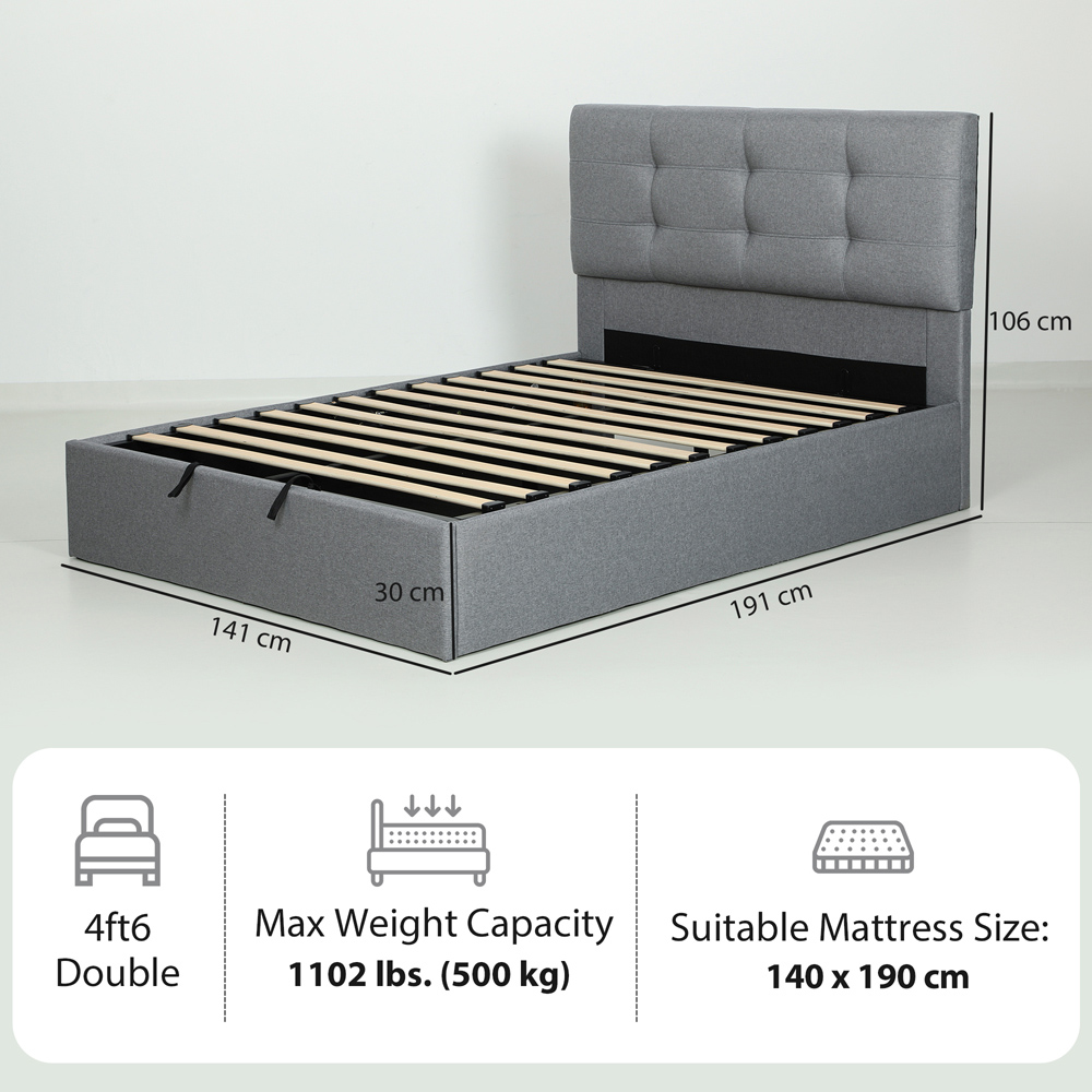 Portland Double Grey Upholstered Ottoman Bed Frame Image 9