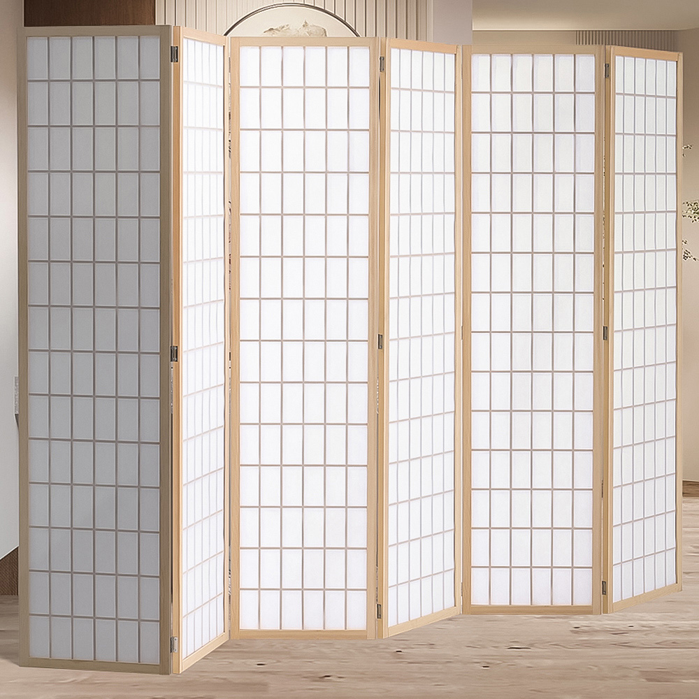 Living and Home 6 Panel Natural Folding Wooden Privacy Screen Image 2
