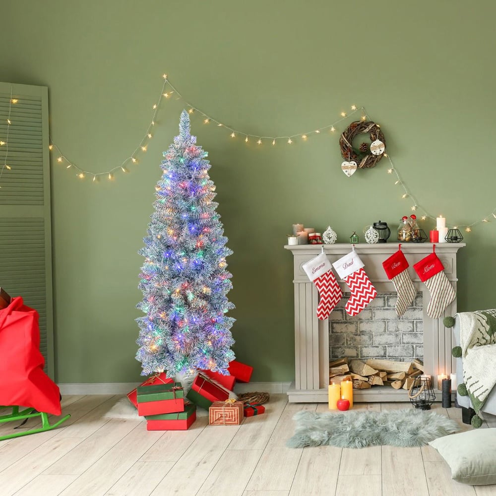 Costway Pre Lit Multicolour Slim Pencil LED Artificial Christmas Tree 5ft Image 2