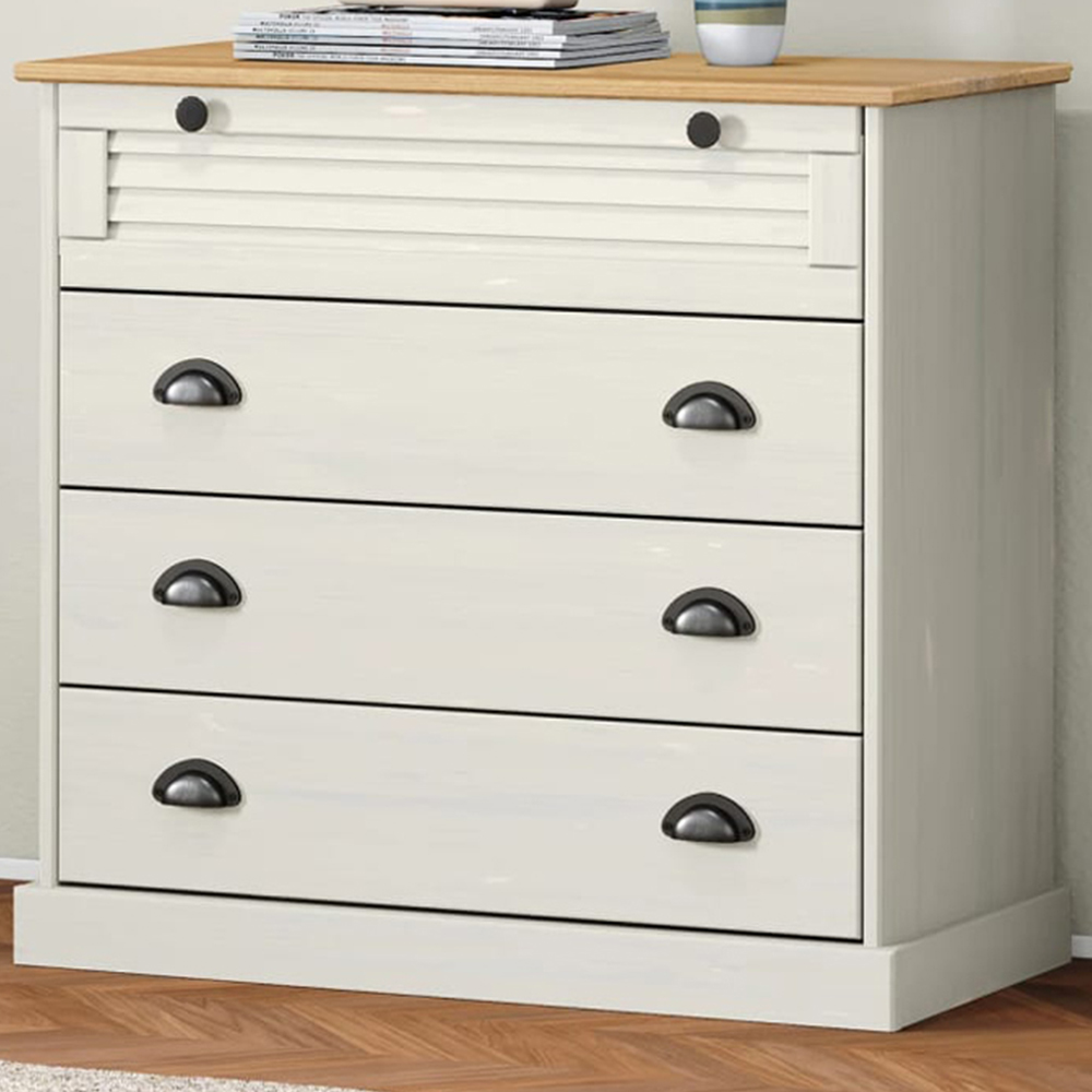 vidaXL Vigo 4 Drawer White Solid Pine Wood Chest of Drawers Image 1