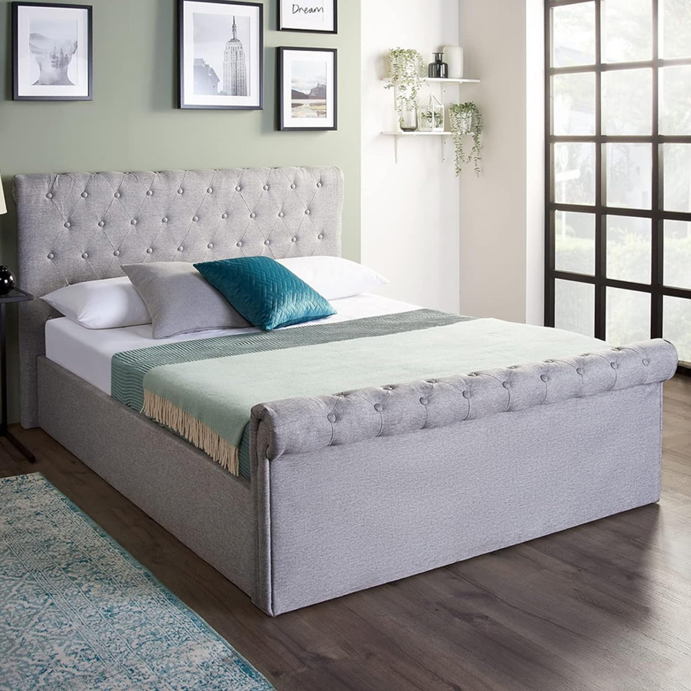 Home Treats Small Double Grey Sleigh Ottoman Bed Image 1