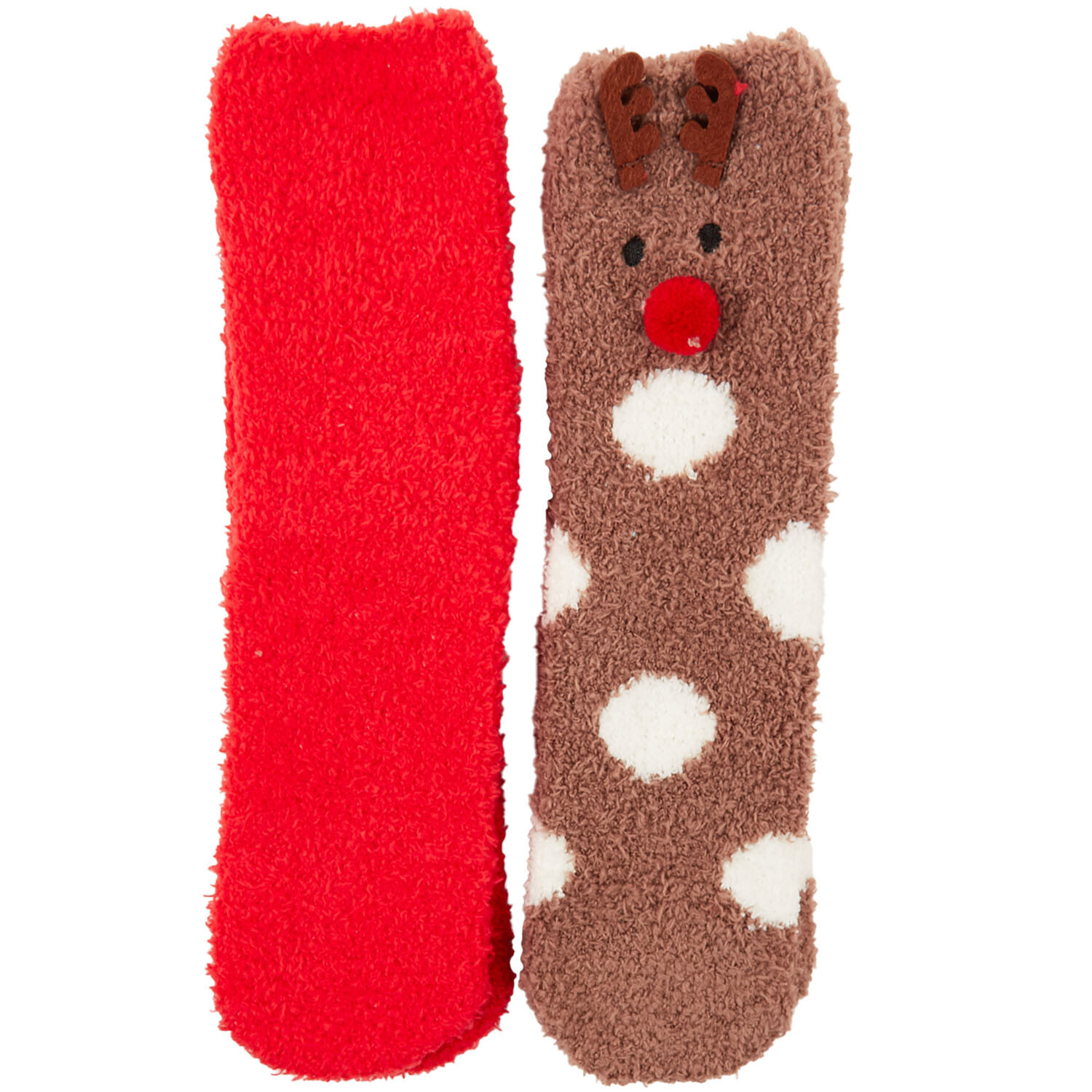 Reindeer Fluffy Socks - Brown Image 2