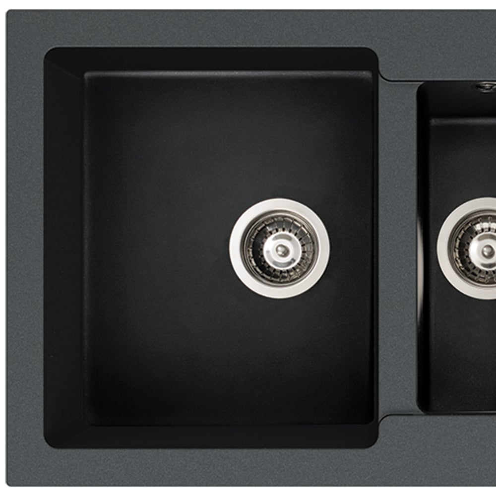 Xcite Black Granite 1.5 Bowl Inset Kitchen Sink 1000mm Image 2