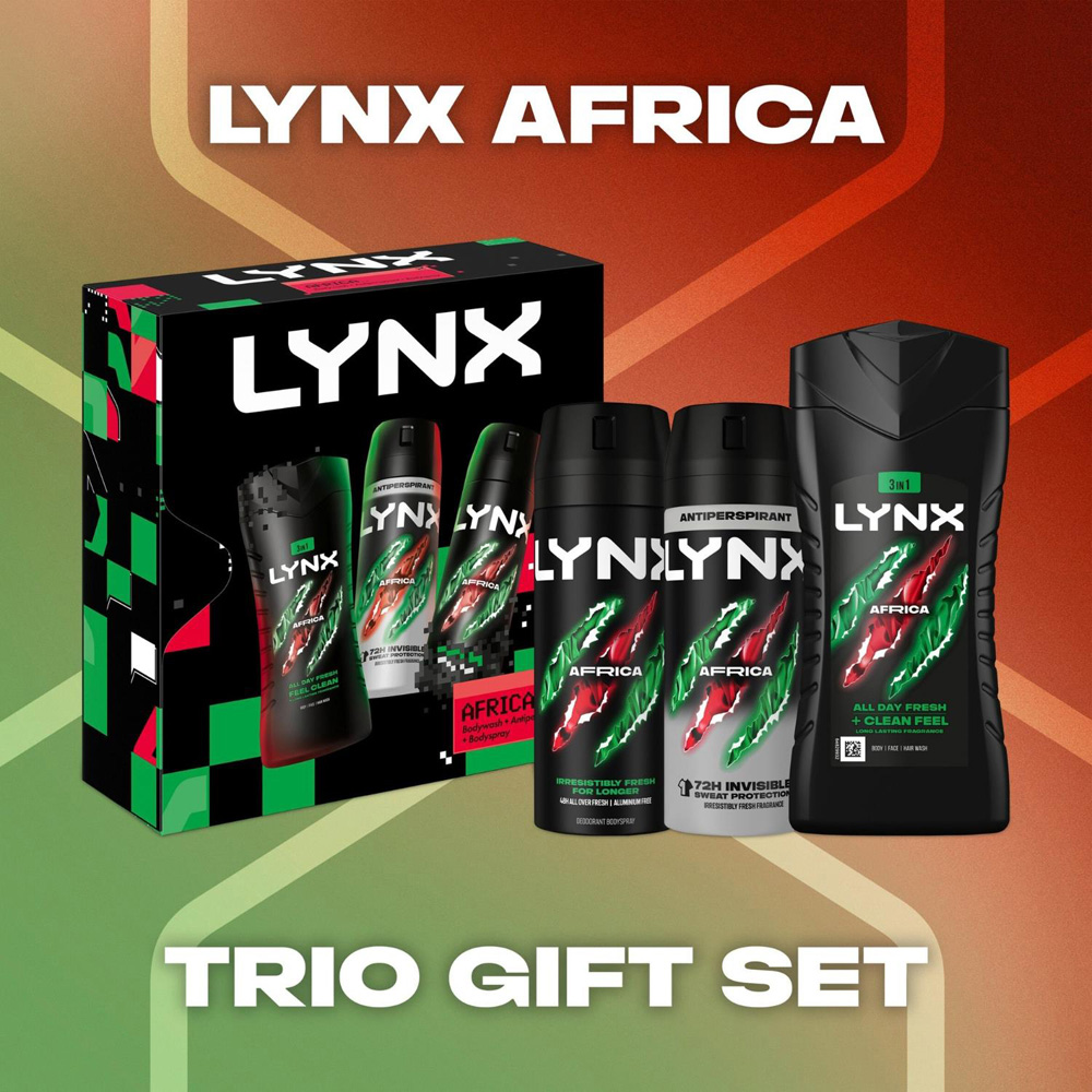Lynx Africa Men's Body Wash Body Spray and Antiperspirant Gift Set 3 Piece 3 Pack Image 2