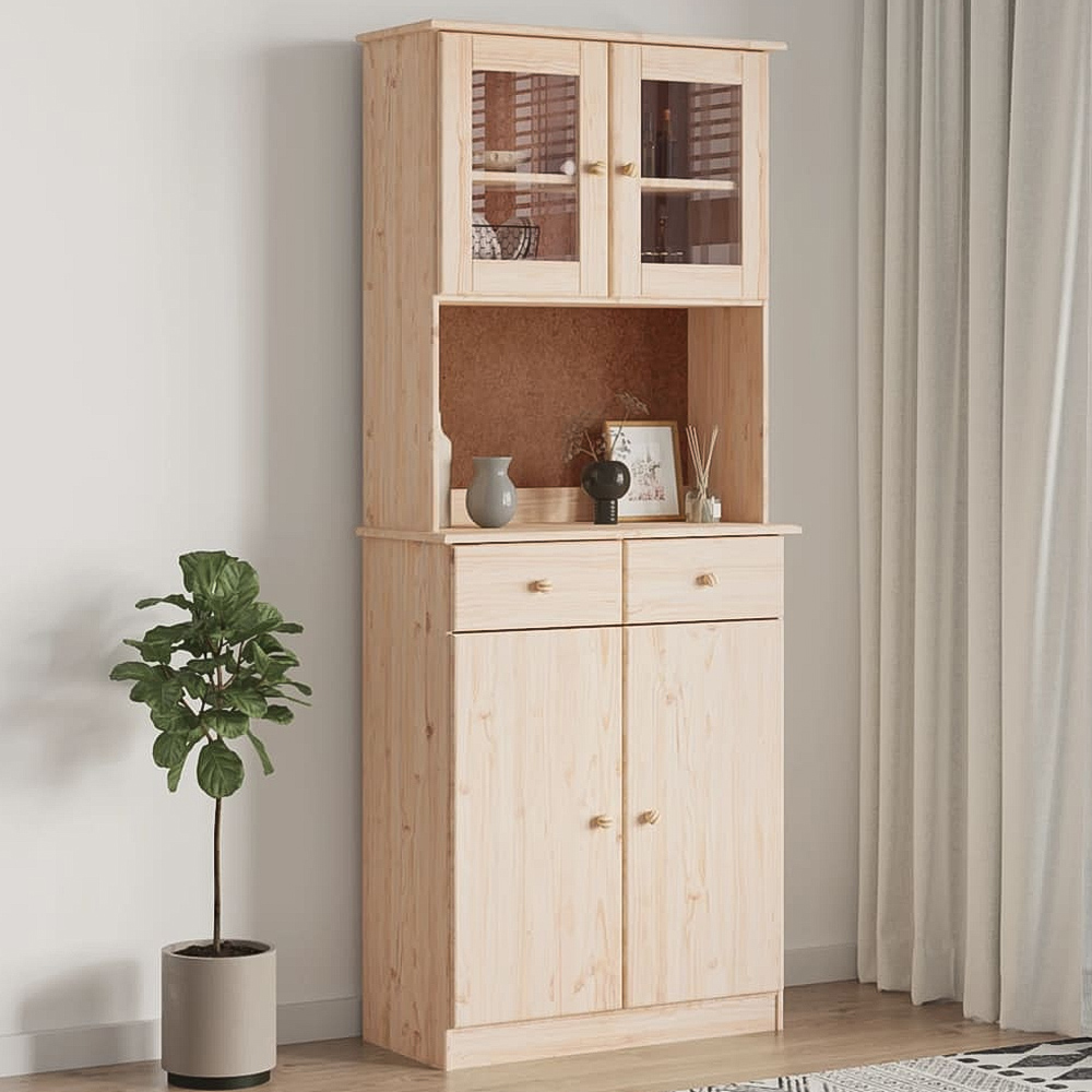vidaXL Alta 4 Door 2 Drawer Natural Solid Wood Pine Highboard Image 1