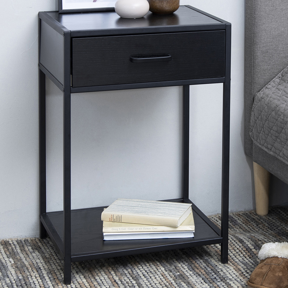Florence Seaford Single Drawer Single Shelf Black Bedside Table Image 1