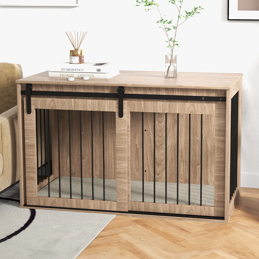PawHut Brown Dog Crate End Table with Cushion 118cm Image 2
