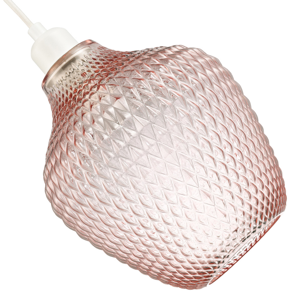 Happy Homewares Soft Blush Pink Curvy Diamond Etched Glass Pendant Shade Image 4