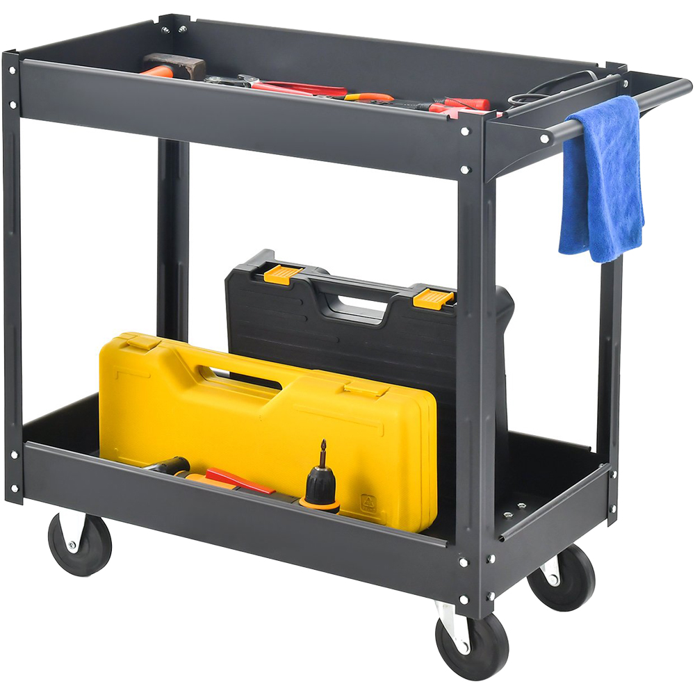 Costway 2 Shelf Black Tool Trolley with Wheels Image 3
