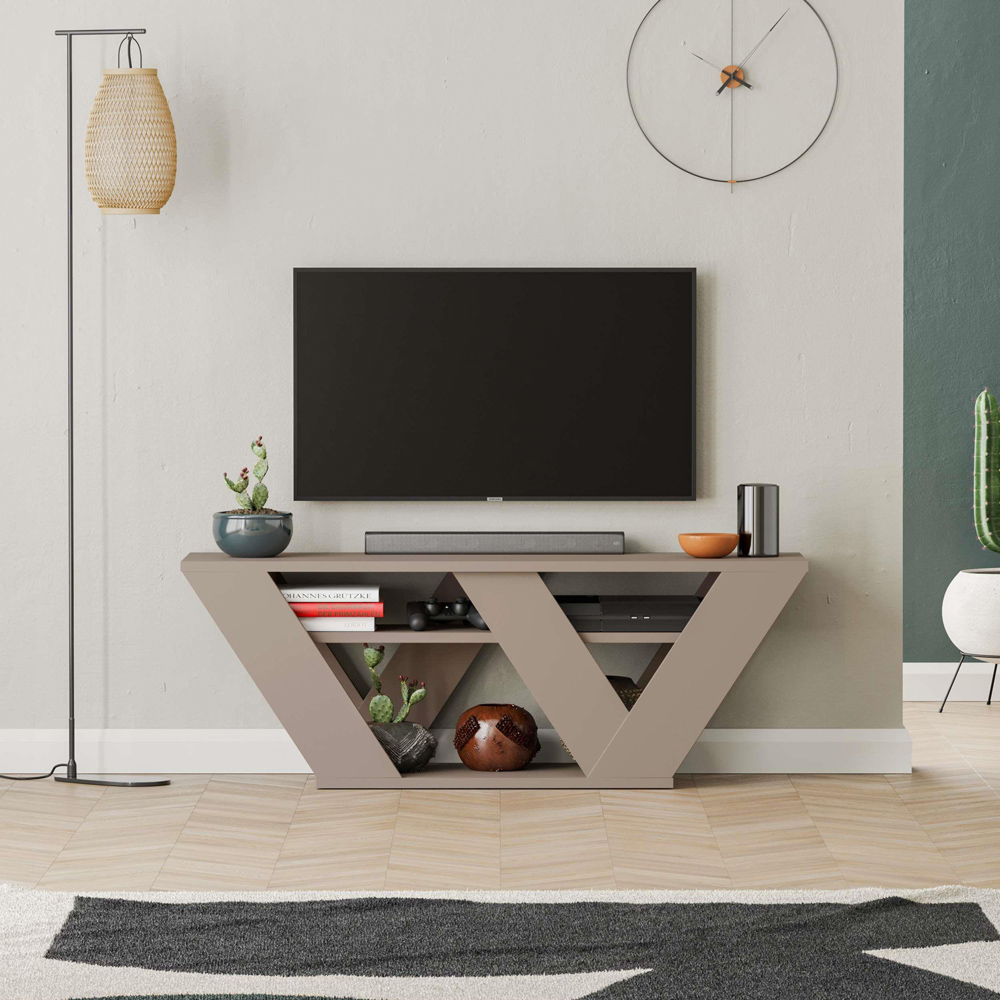 Decortie Pipralla 2 Shelf Mocha Grey Modern TV Unit Image 4