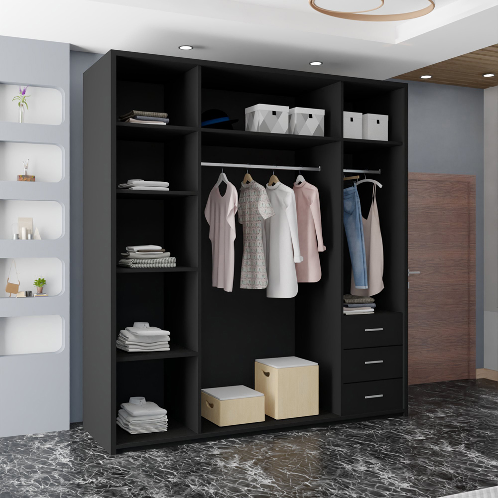 Sliding Wardrobes 4U Etna 2 Door Black Wide Full Mirrored Wardrobe 200cm Image 2