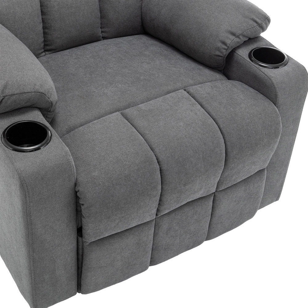 Living and Home Grey Fabric Recliner Chair with Adjustable Footrest and Cup Holders Image 6