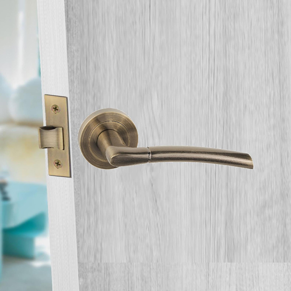 Golden Grace Antique Brass Indiana Bathroom Door Handles Set Image 2