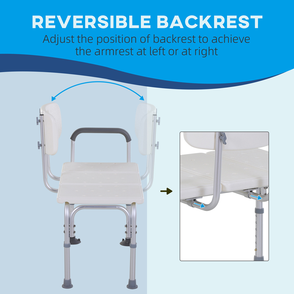 HOMCOM Height Adjustable Shower Chair with Suction Cup Feet Armrest and Backrest Image 5