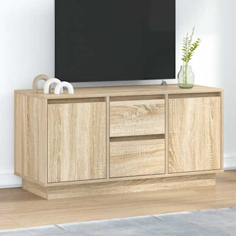 vidaXL 2 Door 2 Drawer Sonoma Oak LED TV Cabinet Image 1