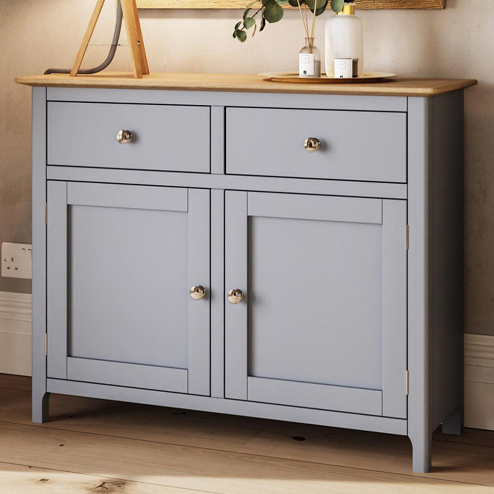 FWStyle Taberno 2 Drawer 2 Door Dove Grey and Oak Sideboard Image 1