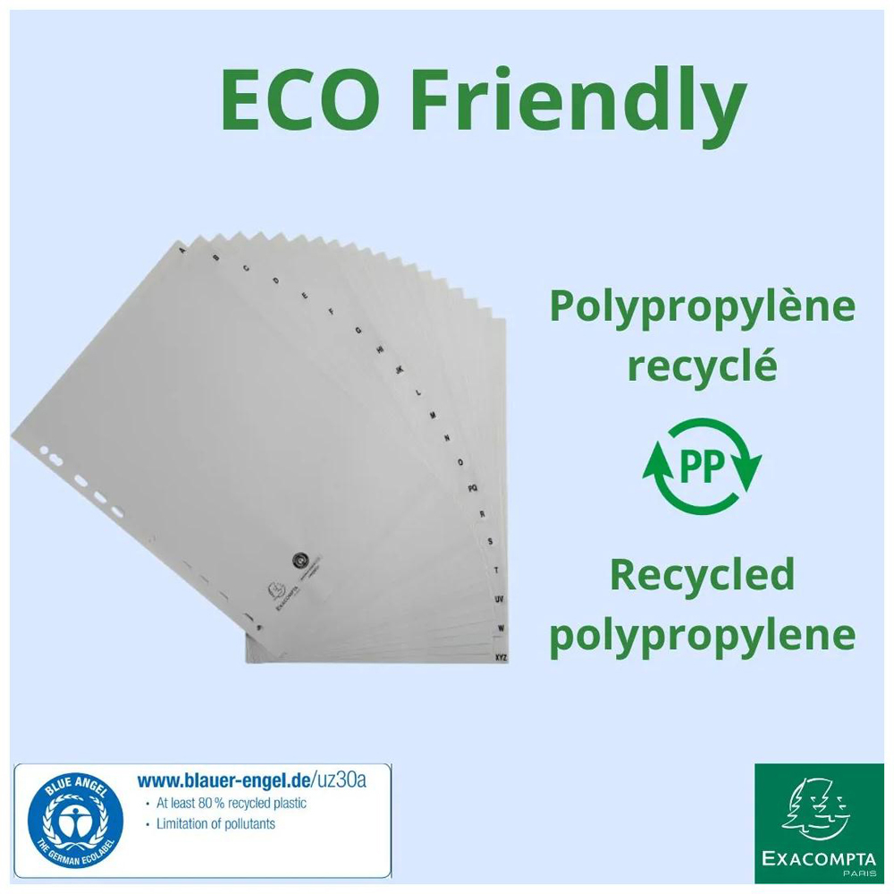 Exacompta A4 Grey Recycled Polypropylene A-Z Divider 20 Pack Image 4
