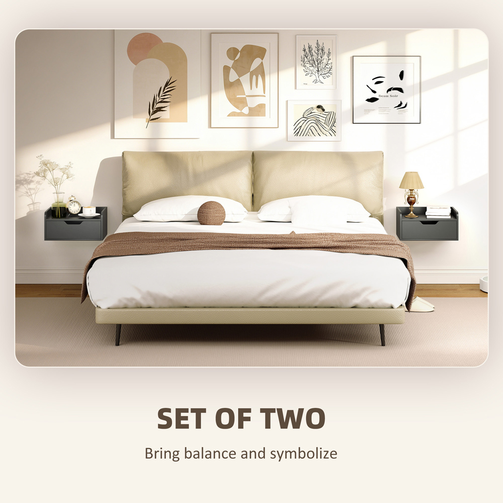 Portland Single Drawer Black Floating Nightstand Set of 2 Image 6