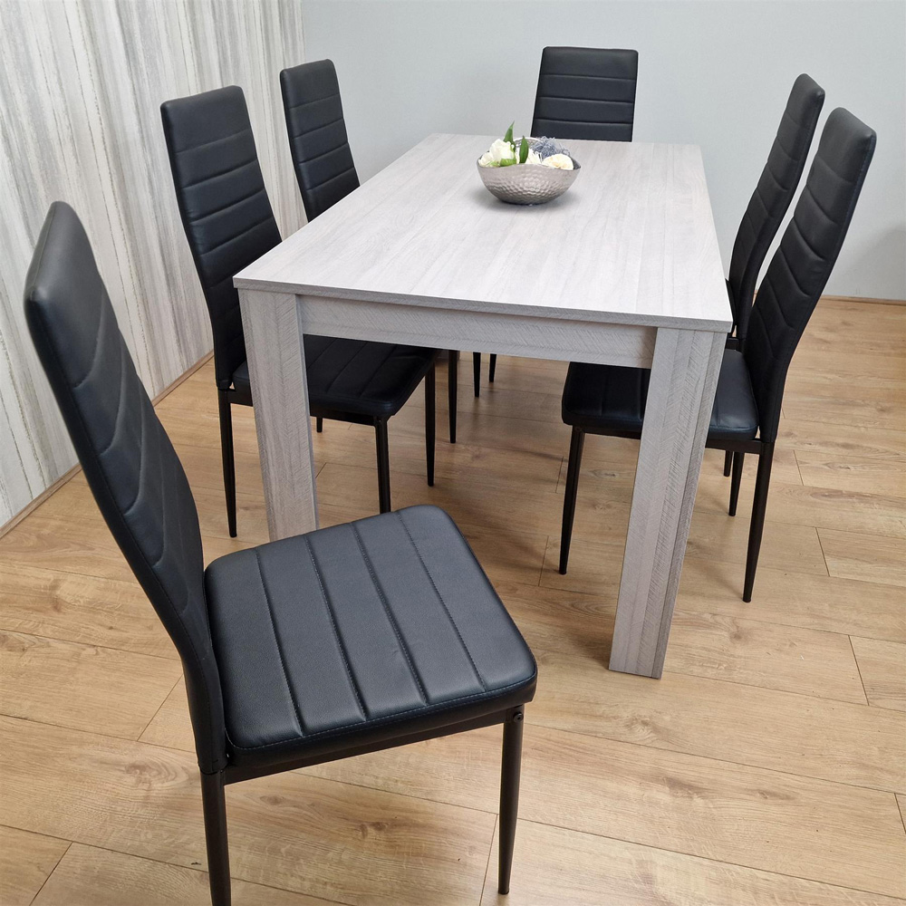 Portland 6 Seater Leather Dining Set Grey and Black Image 3