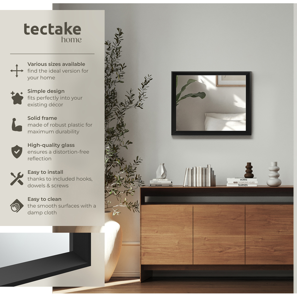tectake Elina Black Rectangular Wall Mounted Mirror 50.8 x 40.6cm Image 6