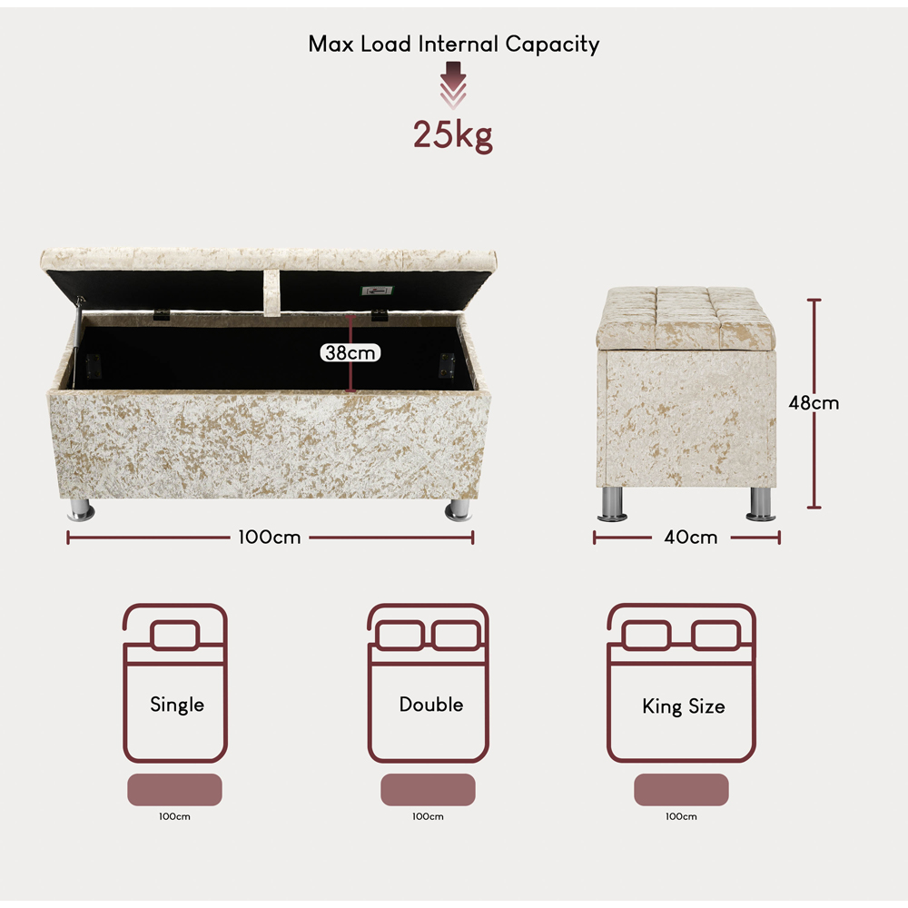 Vida Designs Valencia Champagne Crushed Velvet Storage Ottoman Image 7