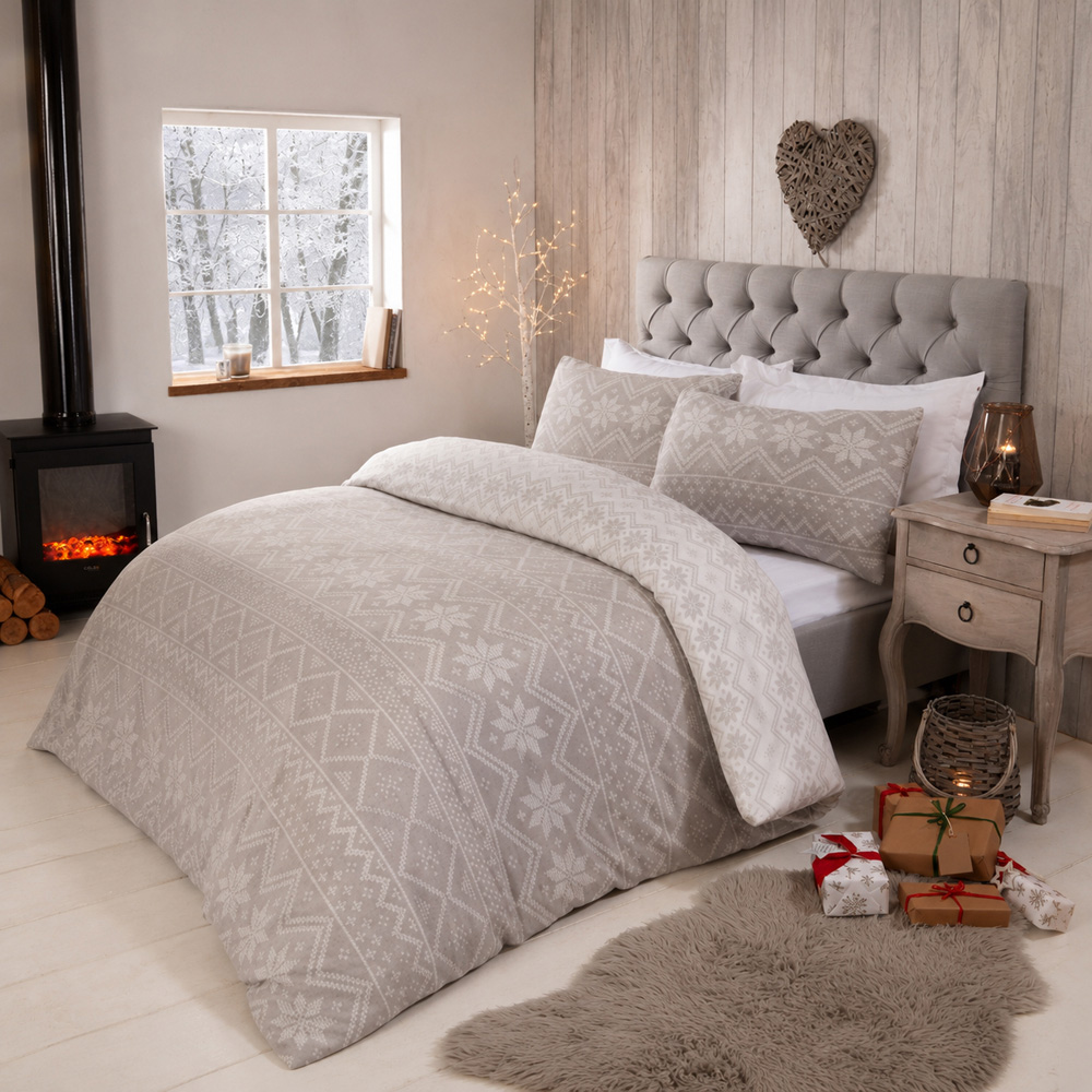 Smart Living Single Grey Fairisle Fleece Duvet Set Image 8