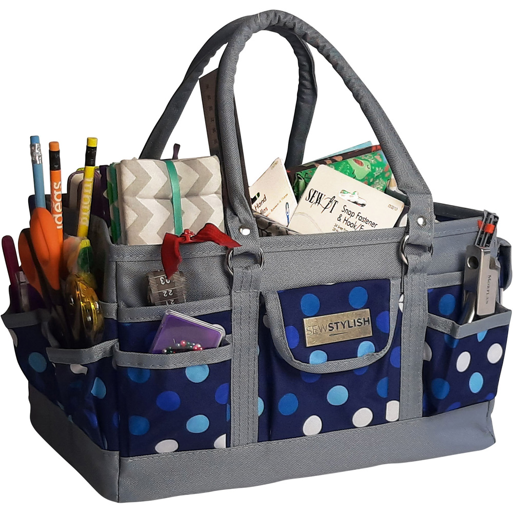 Sewing Online PT900-NAVY-POLKA Navy Polka Deluxe Tote Organiser 30 x 20 x 18cm Image 4